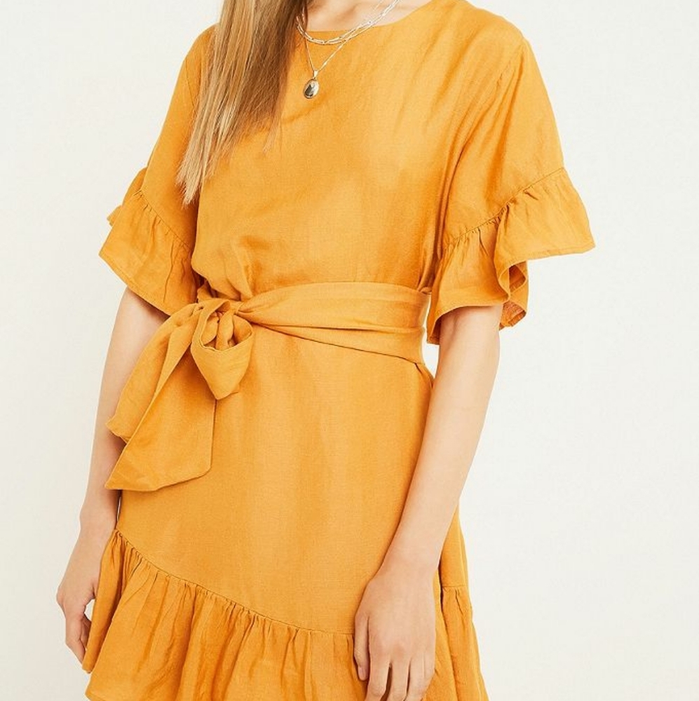 Urban Outfitters Mustard Linen Tie Dress